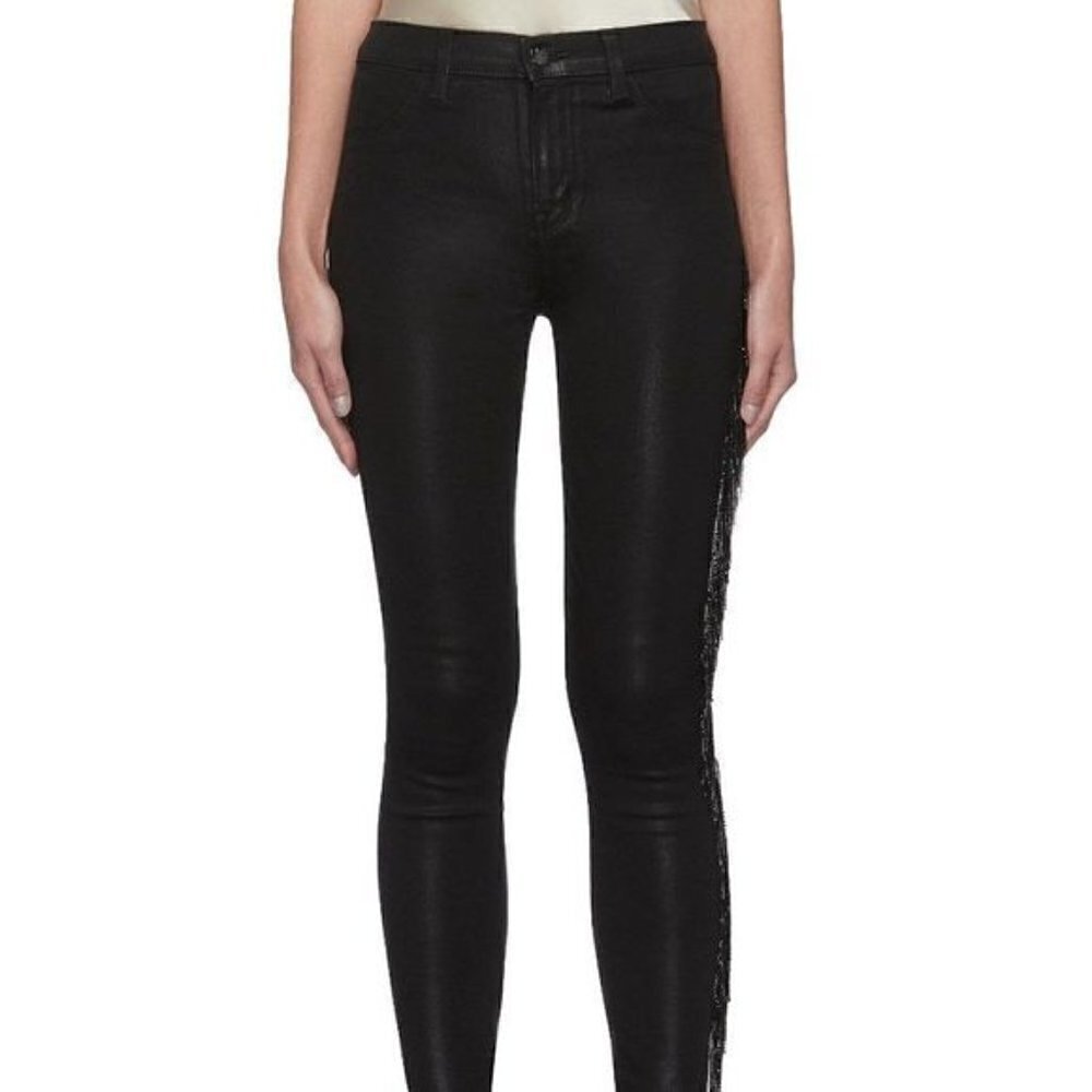 NWOT Hudson Black Leather Trimmed Lace Up Jeans Sz 25